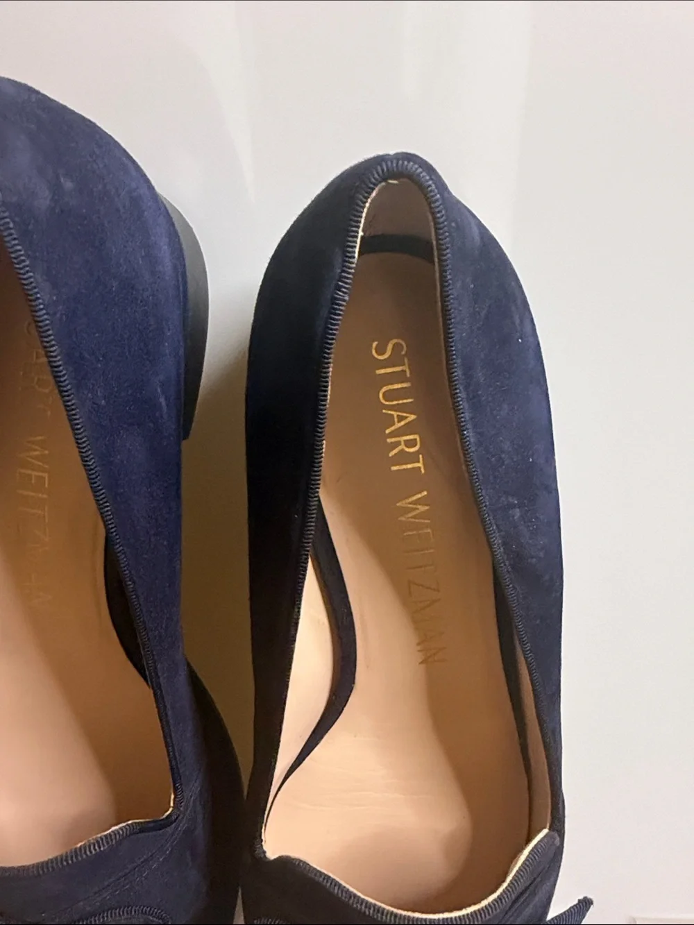 Stuart Weitzman Navy Suede Bow Loafers - Women's